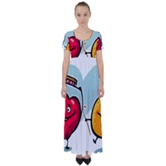 Dancing Fruit Apple Organic Fruit High Waist Short Sleeve Maxi Dress by Simbadda