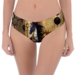 Awesome Steampunk Horse, Clocks And Gears In Golden Colors Reversible Classic Bikini Bottoms by FantasyWorld7