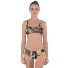 Awesome Steampunk Horse, Clocks And Gears In Golden Colors Criss Cross Bikini Set by FantasyWorld7