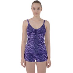 Purple Leopard Print Tie Front Two Piece Tankini by CasaDiModa