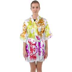 Good Vibes Rainbow Colors Funny Floral Typography Quarter Sleeve Kimono Robe by yoursparklingshop