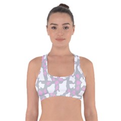 Pink Grey White Cow Print Cross Back Sports Bra by LoolyElzayat