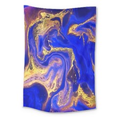 Blue Gold Marbled Large Tapestry by NouveauDesign