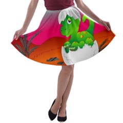 Dinosaur Dino Baby Dino Lizard A-line Skater Skirt by Nexatart