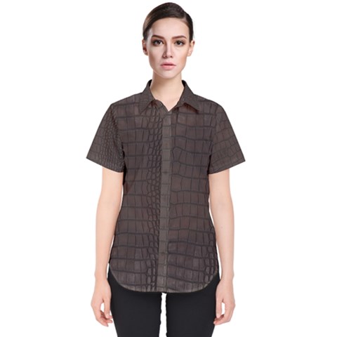 Gator Brown Leather Print Women s Short Sleeve Shirt by LoolyElzayat