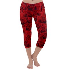 Romantic Red Rose Capri Yoga Leggings by LoolyElzayat