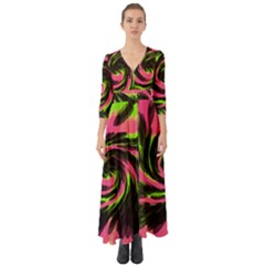 Swirl Black Pink Green Button Up Boho Maxi Dress by BrightVibesDesign