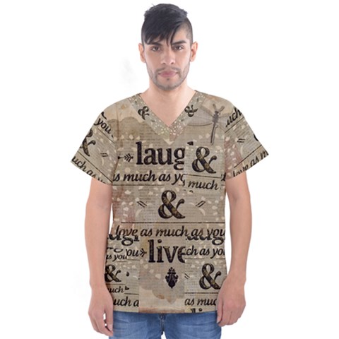 Motivational Calligraphy Grunge Men s V-neck Scrub Top by Sapixe