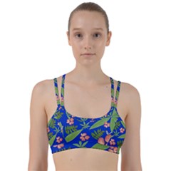 Leaves On Blue Line Them Up Sports Bra by LoolyElzayat