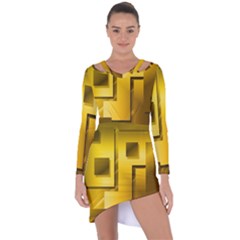 Yellow Gold Figures Rectangles Squares Mirror Asymmetric Cut-out Shift Dress by Sapixe