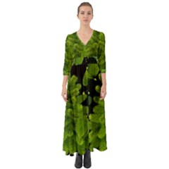 Decoration Green Black Background Button Up Boho Maxi Dress by Sapixe