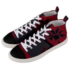 Red And Grey Silhouette Palm Tree Men s Mid-top Canvas Sneakers by LoolyElzayat