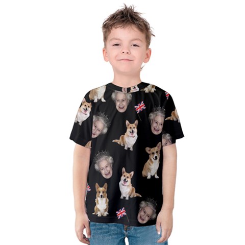 Queen Elizabeth s Corgis Pattern Kids  Cotton Tee by Valentinaart