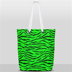 Bright Neon Green And Black Tiger Stripes  Full Print Rope Handle Tote (small) by PodArtist