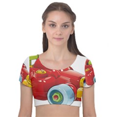 Car Vehicle Racing Car Formula Velvet Short Sleeve Crop Top  by Sapixe