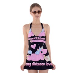 Long Distance Lover - Cute Unicorn Halter Dress Swimsuit  by Valentinaart