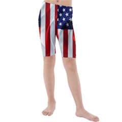 American Usa Flag Vertical Kids  Mid Length Swim Shorts by FunnyCow