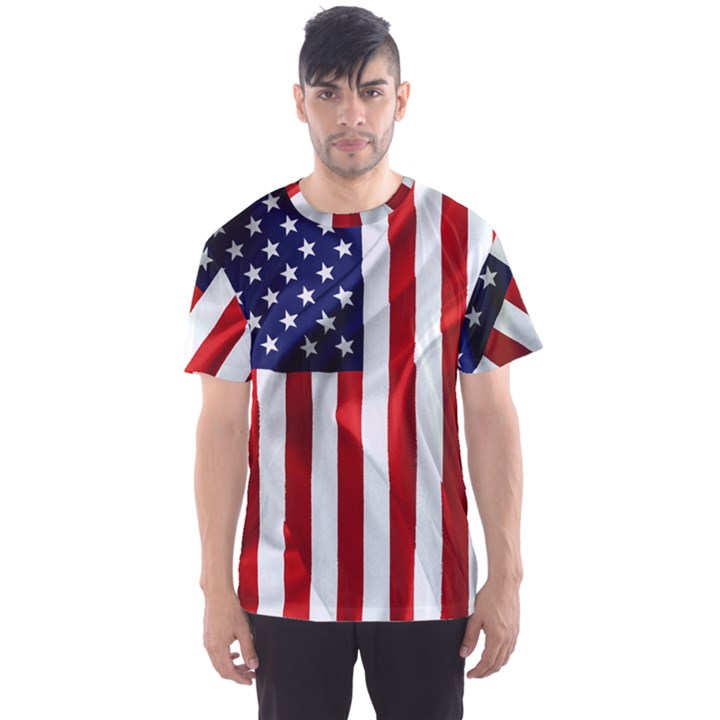 American Usa Flag Vertical Men s Sports Mesh Tee