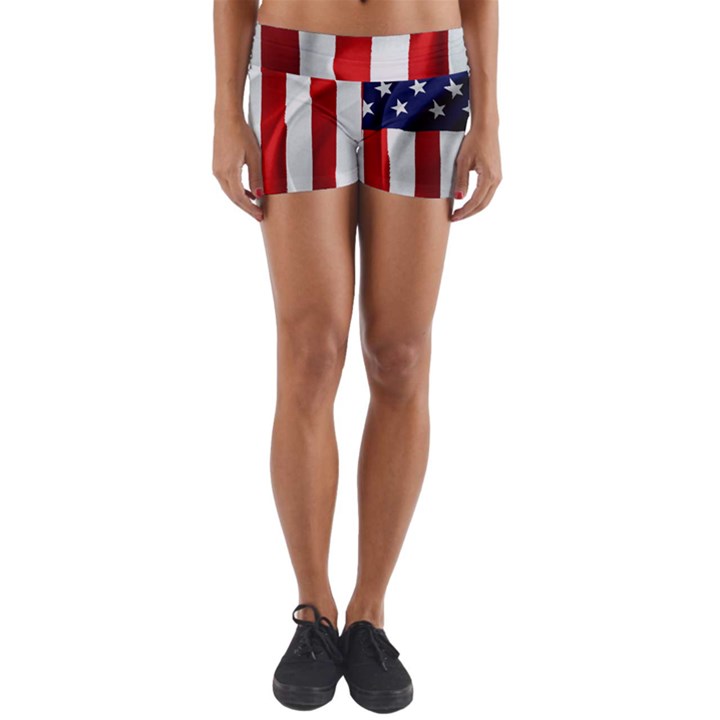 American Usa Flag Vertical Yoga Shorts