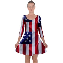 American Usa Flag Vertical Quarter Sleeve Skater Dress by FunnyCow