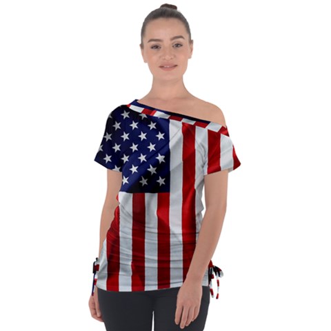 American Usa Flag Vertical Tie-up Tee by FunnyCow