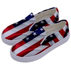 American Usa Flag Vertical Kids  Canvas Slip Ons by FunnyCow