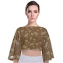 Tropical pattern Tie Back Butterfly Sleeve Chiffon Top View1