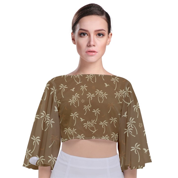 Tropical pattern Tie Back Butterfly Sleeve Chiffon Top