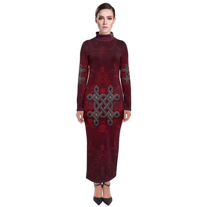 Decorative Celtic Knot On Dark Vintage Background Turtleneck Maxi Dress