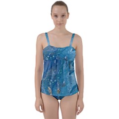 Metalic Waters Twist Front Tankini Set by lwdstudio