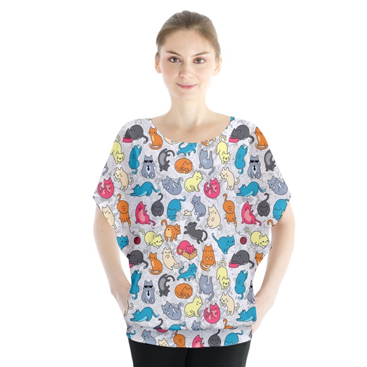 Funny Cute Colorful Cats Pattern Blouse