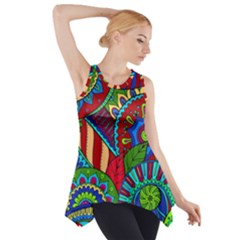 Pop Art Paisley Flowers Ornaments Multicolored 2 Side Drop Tank Tunic by EDDArt