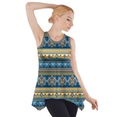 Vintage Border Wallpaper Pattern Blue Gold Side Drop Tank Tunic by EDDArt