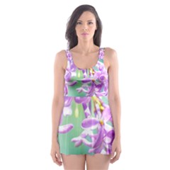 Beautiful Pink Lilac Flowers Skater Dress Swimsuit by FunnyCow