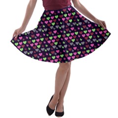 Hearts Butterflies Blue Pink A-line Skater Skirt by snowwhitegirl