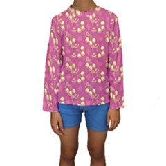 Yellow Pink Cherries Kids  Long Sleeve Swimwear by snowwhitegirl