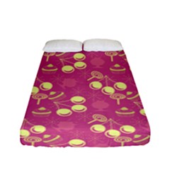 Yellow Pink Cherries Fitted Sheet (full/ Double Size) by snowwhitegirl