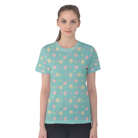 Teal Milk Hearts Women s Cotton Tee by snowwhitegirl