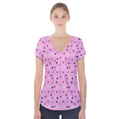 Pink Milk Hearts Short Sleeve Front Detail Top by snowwhitegirl