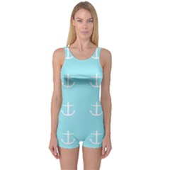 Aqua Anchor One Piece Boyleg Swimsuit by snowwhitegirl