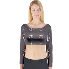 Grey Anchors Long Sleeve Crop Top by snowwhitegirl