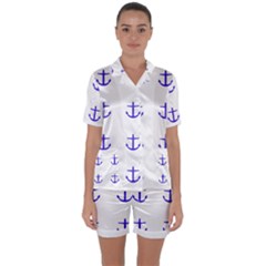 Royal Anchors On White Satin Short Sleeve Pyjamas Set by snowwhitegirl