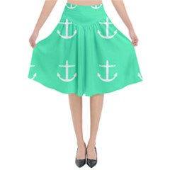 Seafoam Anchors Flared Midi Skirt by snowwhitegirl