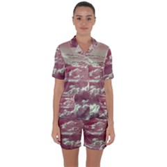 In The Clouds Pink Satin Short Sleeve Pyjamas Set by snowwhitegirl