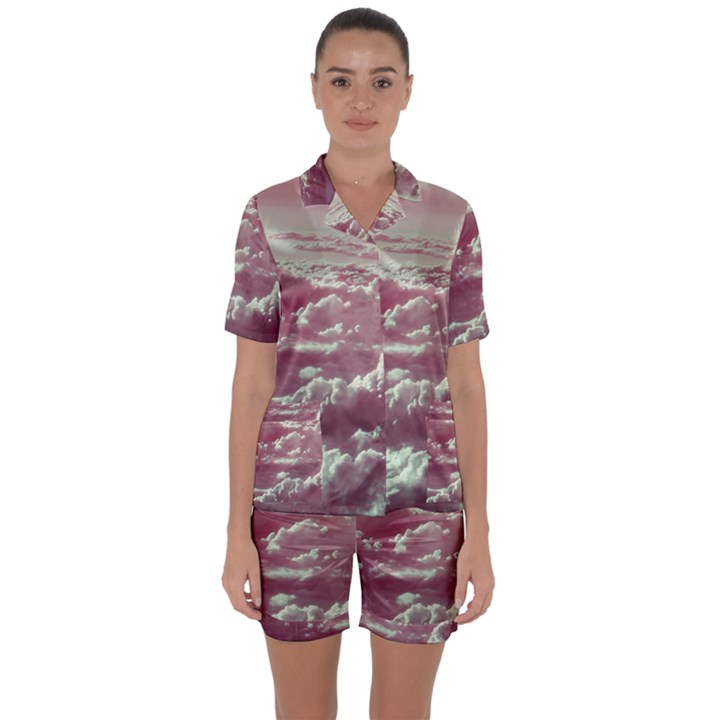 In The Clouds Pink Satin Short Sleeve Pyjamas Set