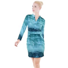 Green Ocean Splash Button Long Sleeve Dress by snowwhitegirl