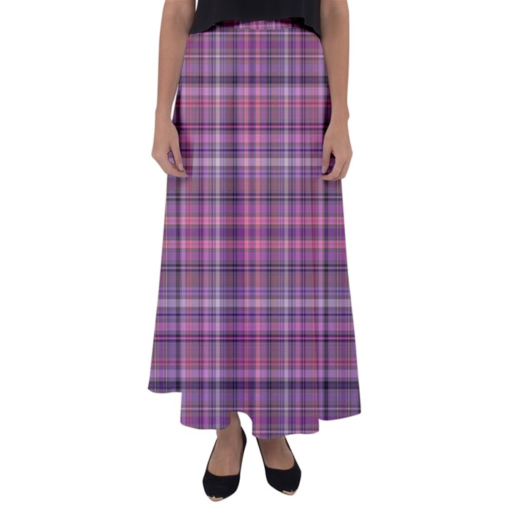 Pink Plaid Flared Maxi Skirt