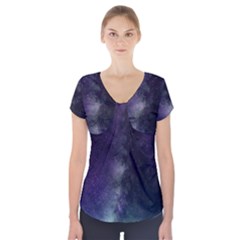 Galaxy Sky Purple Short Sleeve Front Detail Top by snowwhitegirl