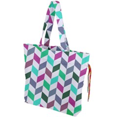 Zigzag Chevron Pattern Aqua Purple Drawstring Tote Bag by snowwhitegirl