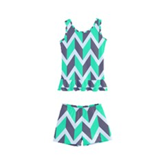 Zigzag Chevron Pattern Green Grey Kid s Boyleg Swimsuit by snowwhitegirl